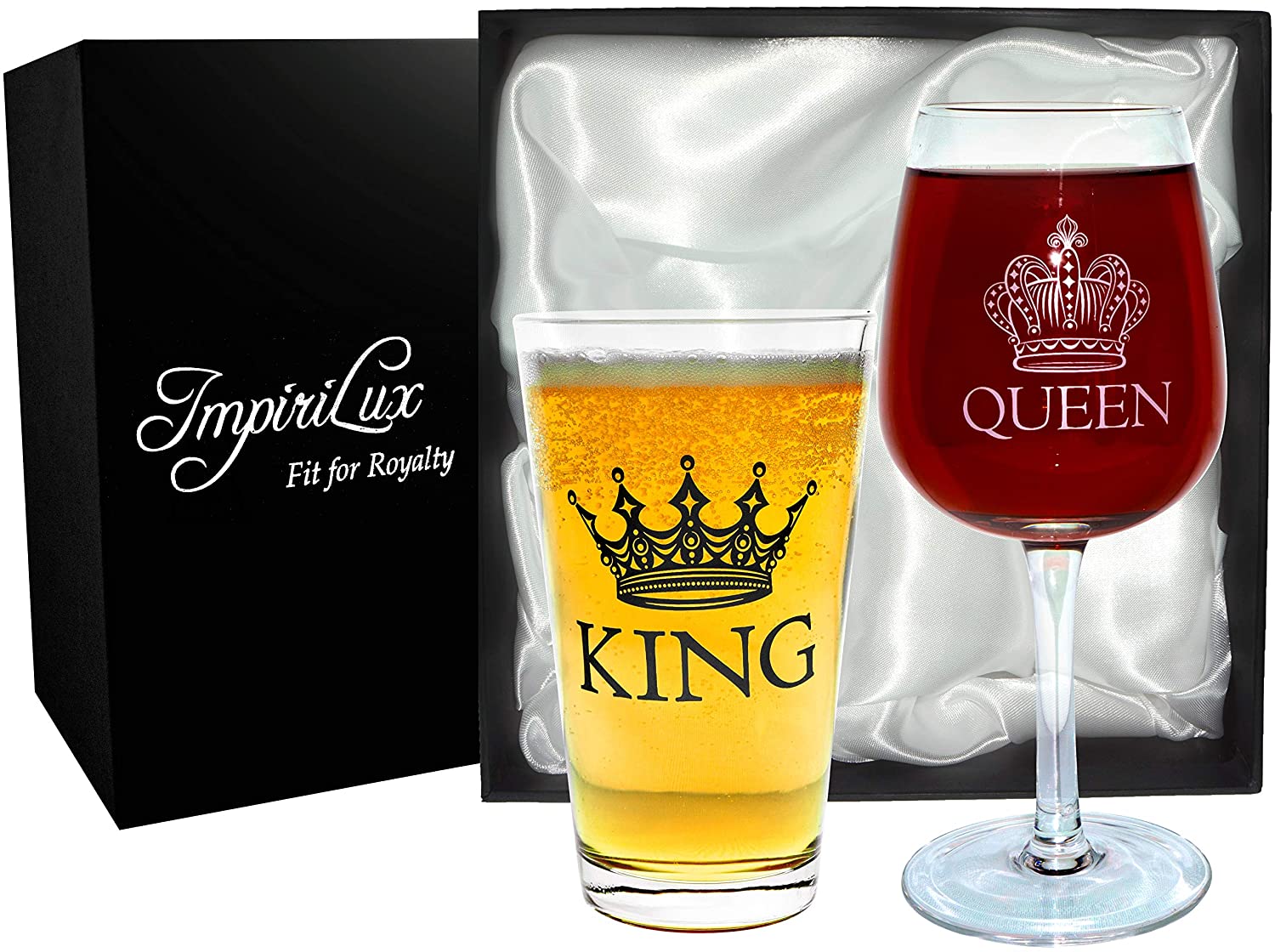 Image of King Beer & Queen Wine Glass Set