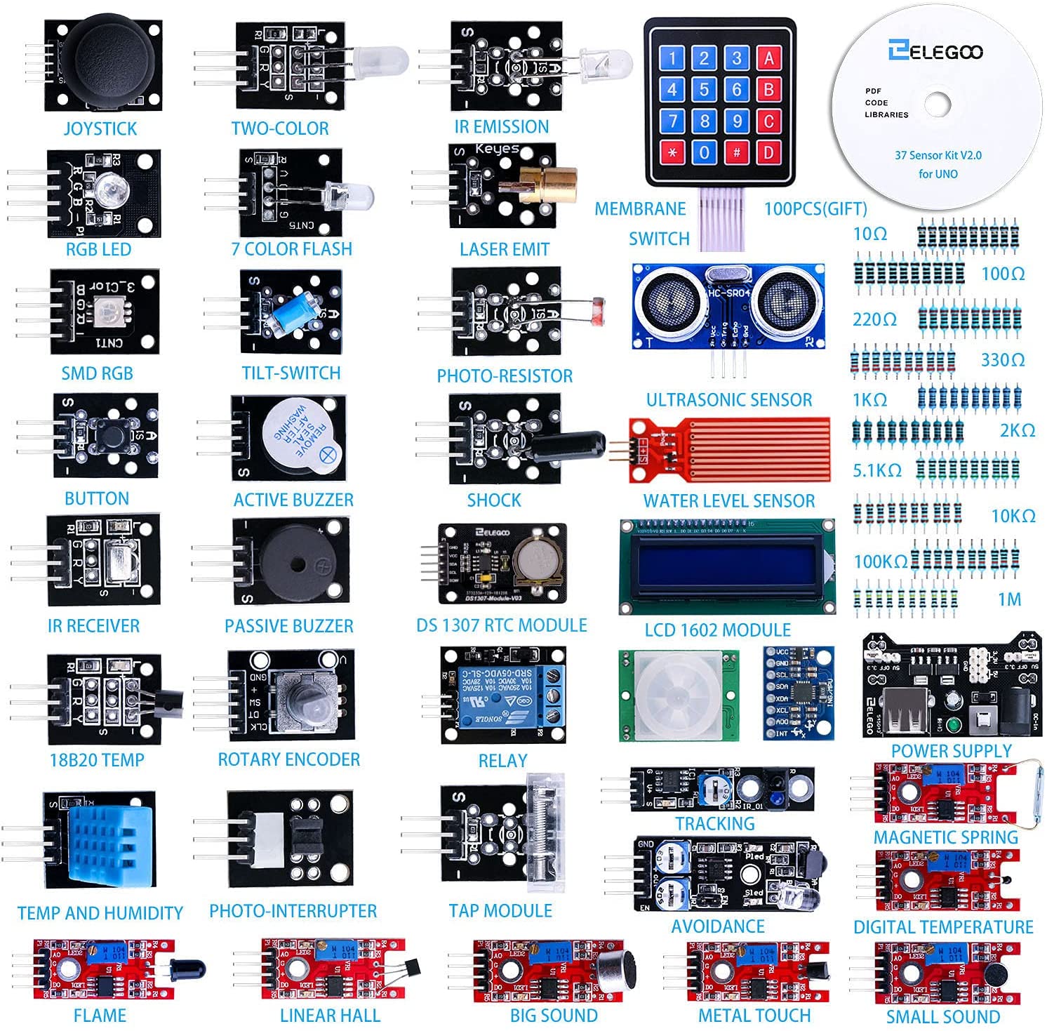 Image of 37 in 1 Sensor Modules Kit For Arduino